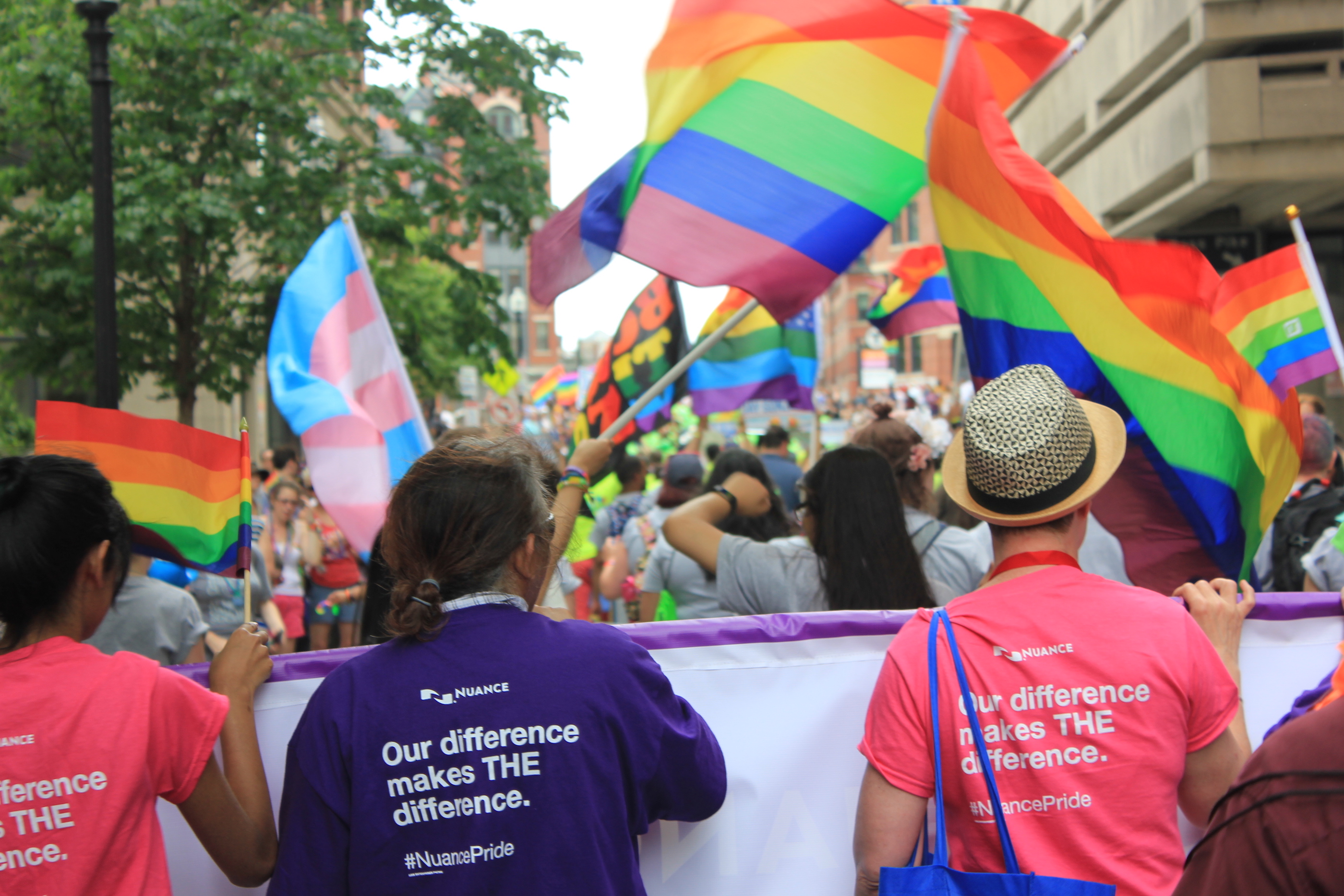 Within the ranks of the Nuance group marching in the Boston Pride parade